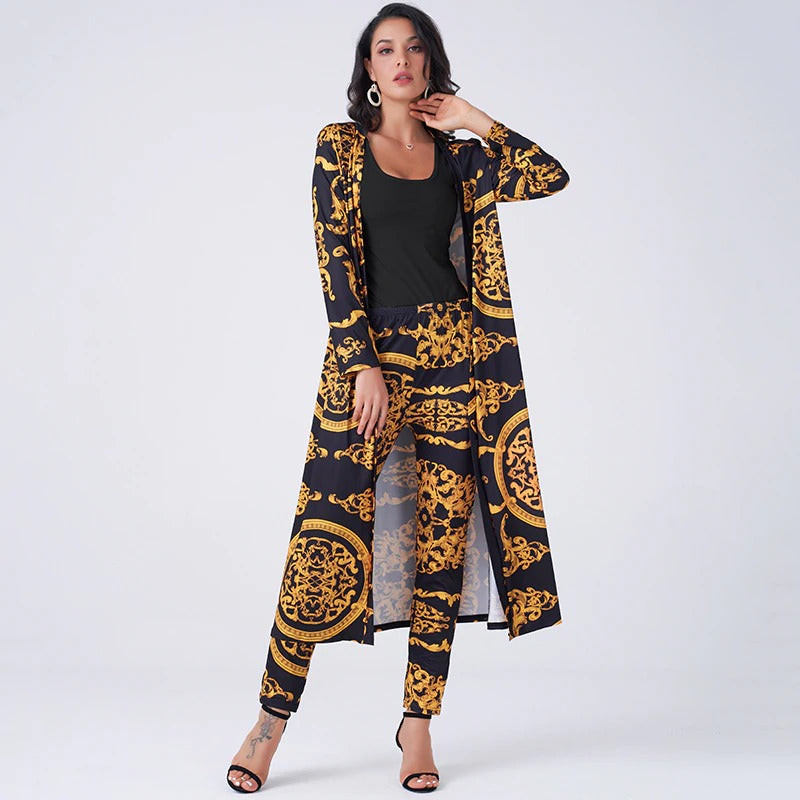 2 Pieces Set Printed Pants with Coat Suit Open Front - SixtyKey new model design Dubai fashion style 2021 best price